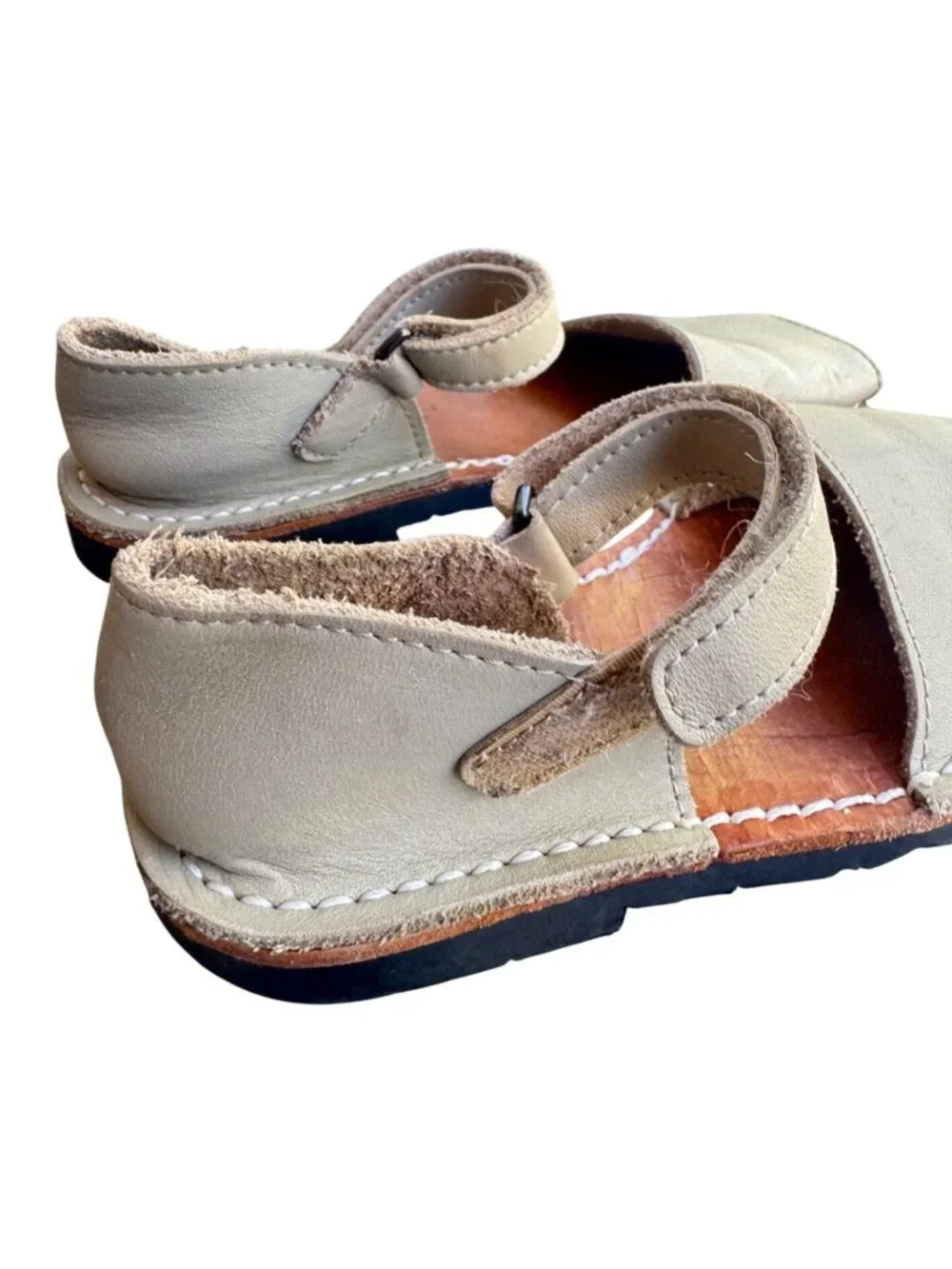 Pons Avarca Kids Leather Sandals Size EU 30 US 12 Beige Hook Loop Spain Shoes